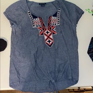 Embroidered chambray lucky brand top